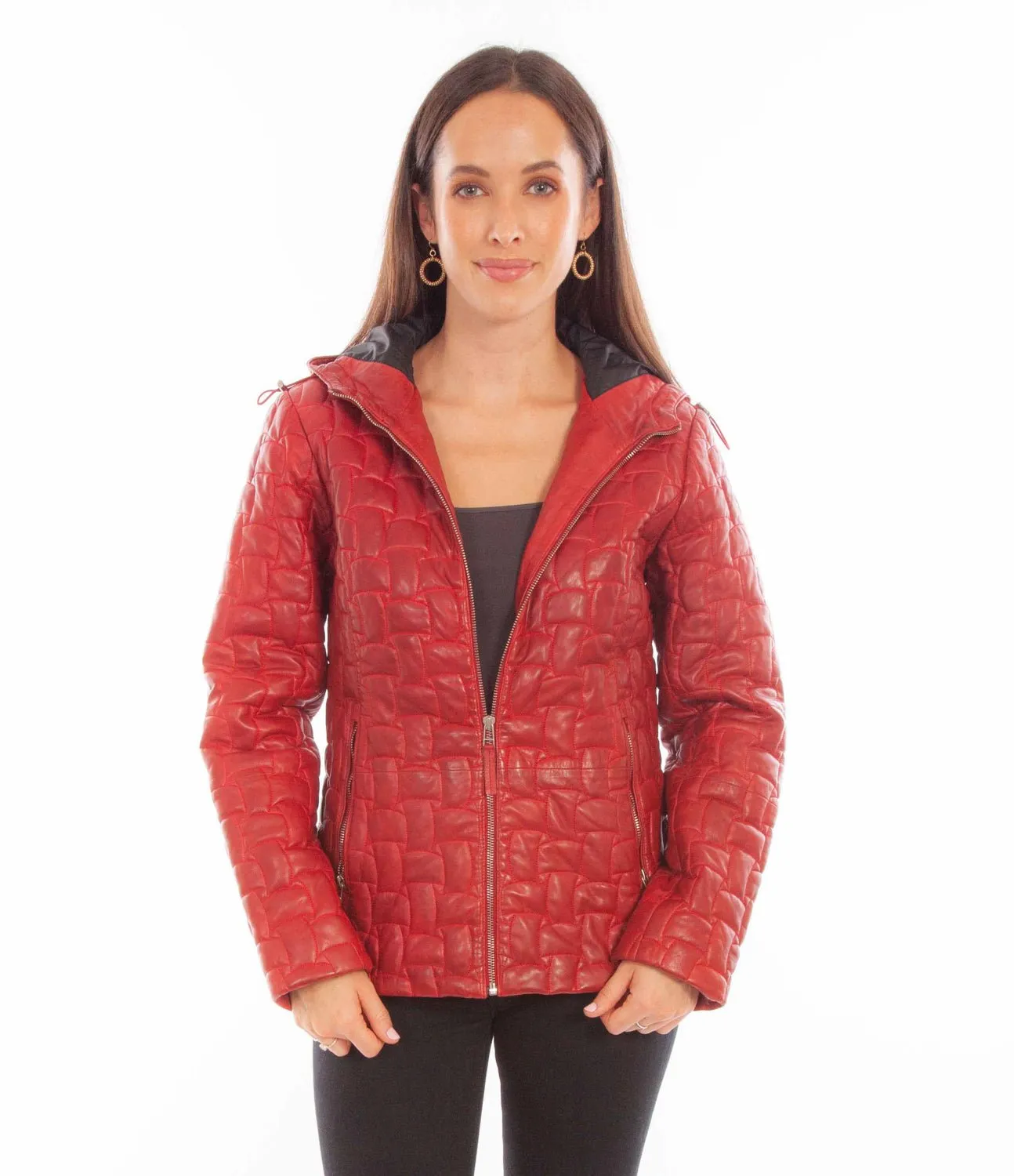 Fashion Lover Outdoor Enthusiast Scully Womens Zip Quilted Hooded Red Leather Leather Jacket
