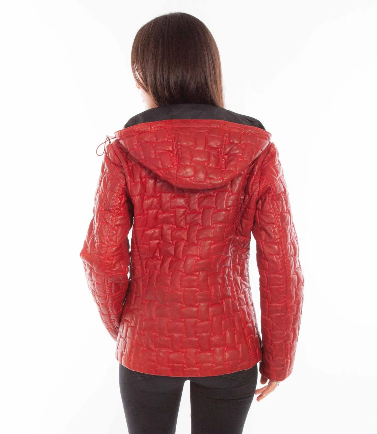 Scully Womens Zip Quilted Hooded Red Leather Leather Jacket Fashion Lover Durable Minimalist Style Brunch Outfit Vintage Lover Formal