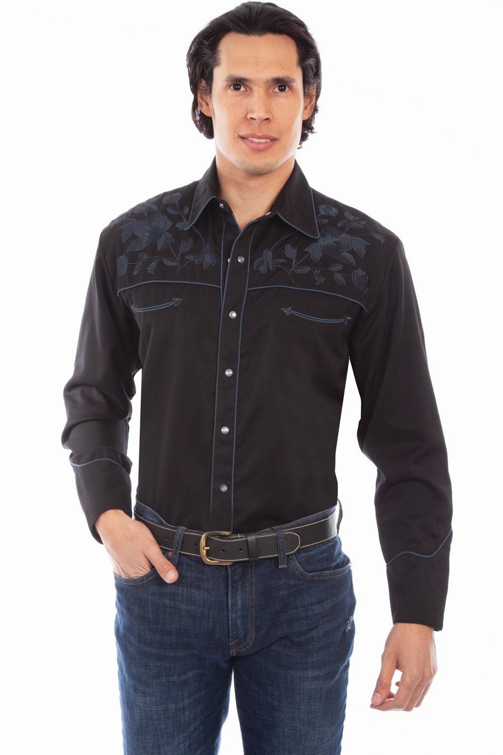 Scully Mens Black Poly/Rayon Red Roses L/S Shirt Spring Trend