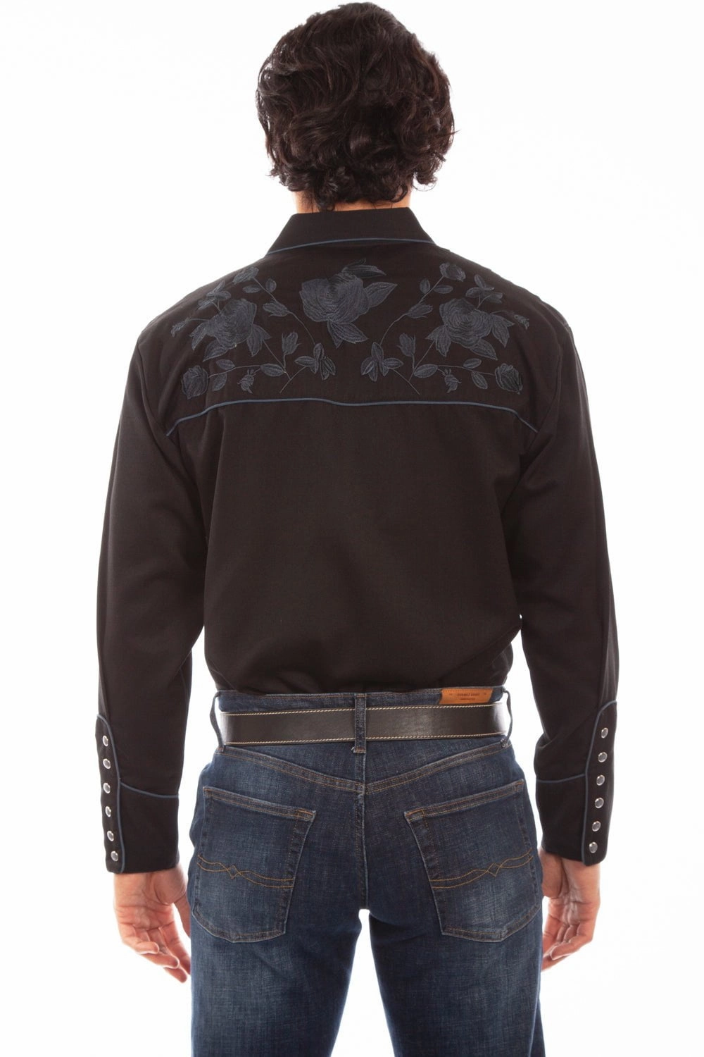 Non Iron Fabric Unisex wear Scully Mens Black Poly/Rayon Red Roses L/S Shirt