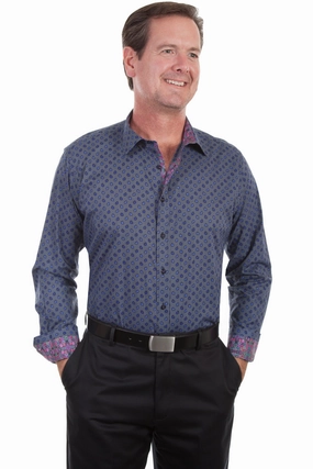 Scully Mens Blue 100% Cotton Paisley L/S Shirt Comfortable Layer Scully Mens Blue 100% Cotton Paisley L/S Shirt Chill Layer