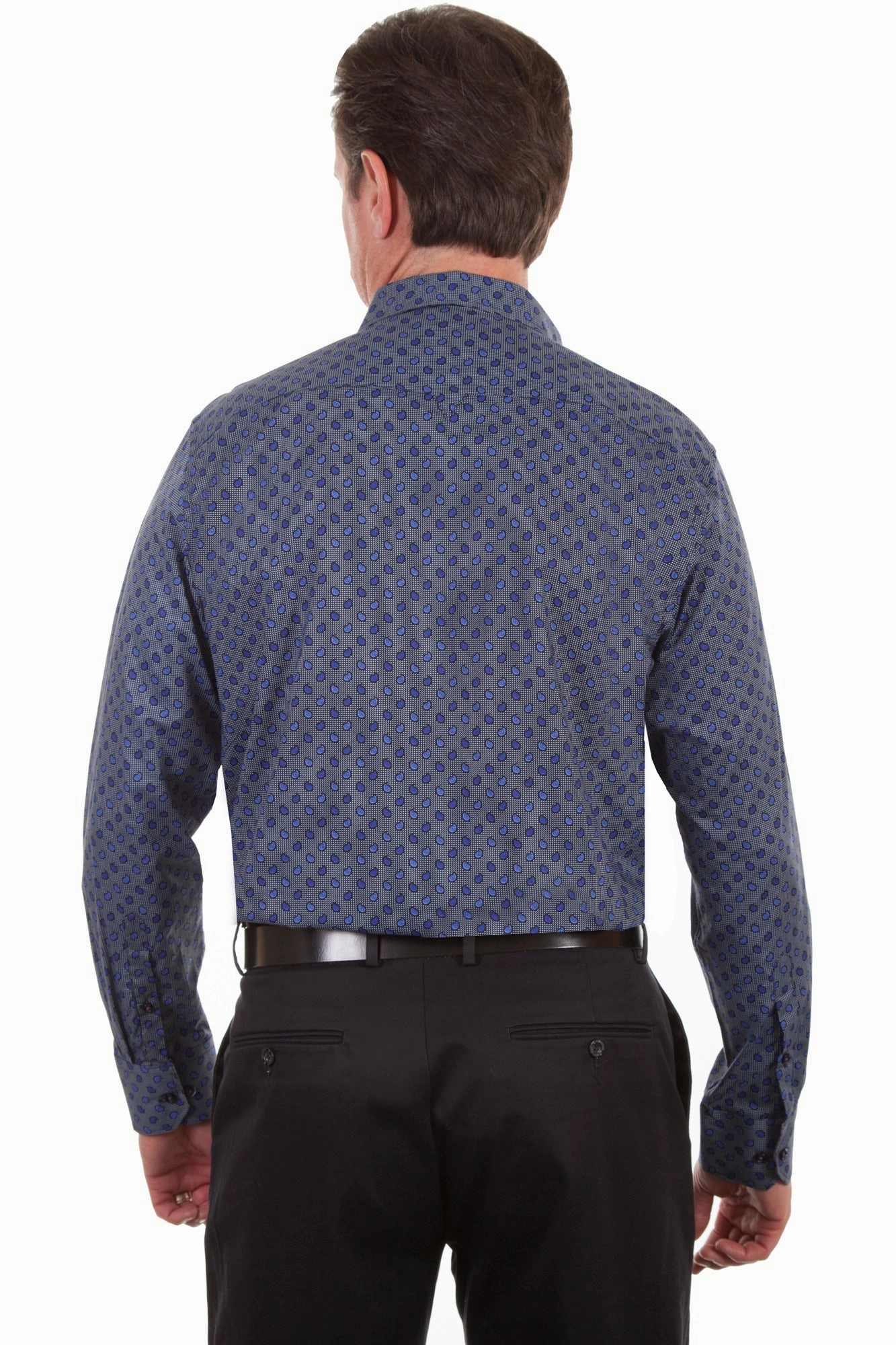 Scully Mens Blue 100% Cotton Paisley L/S Shirt Gender Neutral Soft Collar Design