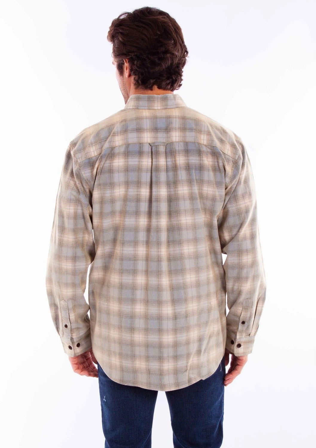 Scully Mens Corduroy Plaid Blue/Tan 100% Cotton L/S Shirt Earthy Hue Exclusive Collection