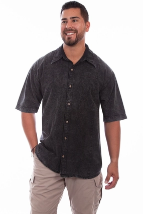 Scully Mens Distressed Black 100% Cotton Trac S/S Shirt Flexible Cuff Closure Easy Fit Snug feel Scully Mens Distressed Black 100% Cotton Trac S/S Shirt