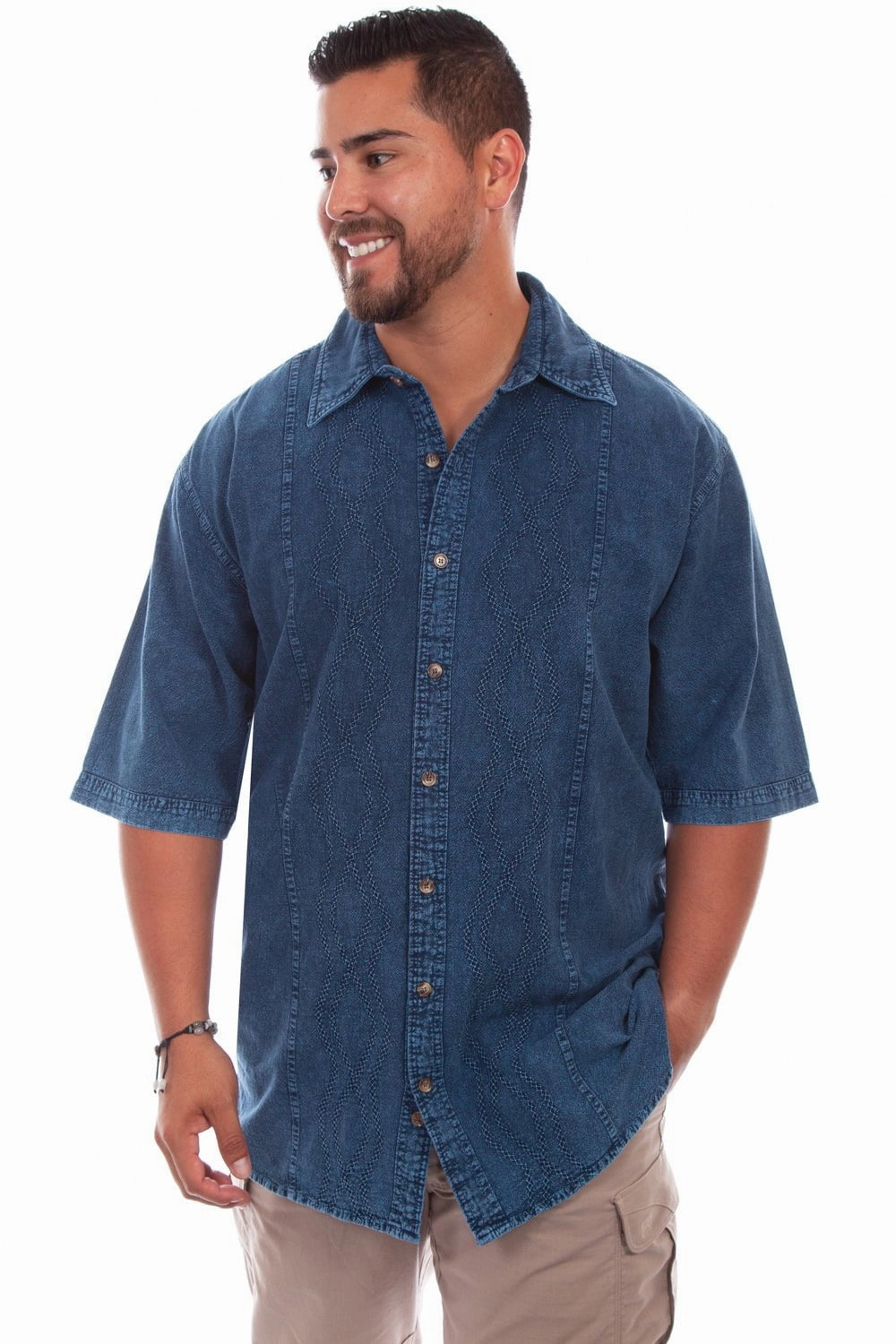 Compact Packing Layered Design Scully Mens Distressed Denim 100% Cotton Trac S/S Shirt