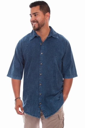 Scully Mens Distressed Denim 100% Cotton Trac S/S Shirt Durable Fabric Compact Packing Layered Design Scully Mens Distressed Denim 100% Cotton Trac S/S Shirt