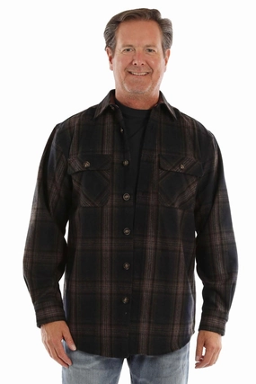 Scully Mens Faux Suede Elbow Patches Black/Brown Wool Blend L/S Shirt Wrinkle-Free Weekend Adventure Scully Mens Faux Suede Elbow Patches Black/Brown Wool Blend L/S Shirt