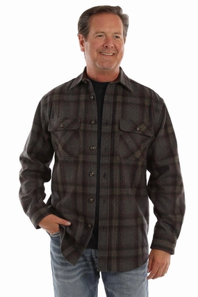 Chic Ensemble Scully Mens Faux Suede Elbow Patches Charcoal/Burgundy Wool Blend L/S Shirt