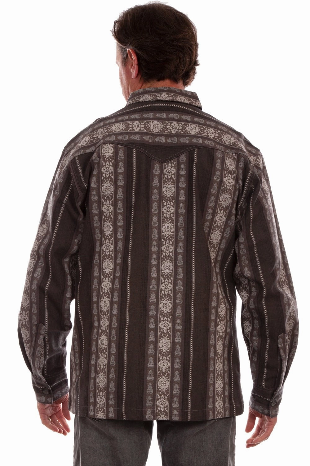 Scully Mens Jacquard Vertical Charcoal 100% Cotton L/S Shirt Chic Layer
