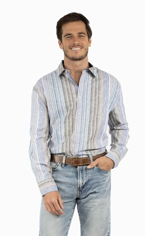 Scully Mens Paisley Jacquard Stripe Blue 100% Cotton L/S Shirt L Corduroy Finish Scully Mens Paisley Jacquard Stripe Blue 100% Cotton L/S Shirt L Simple Comfort