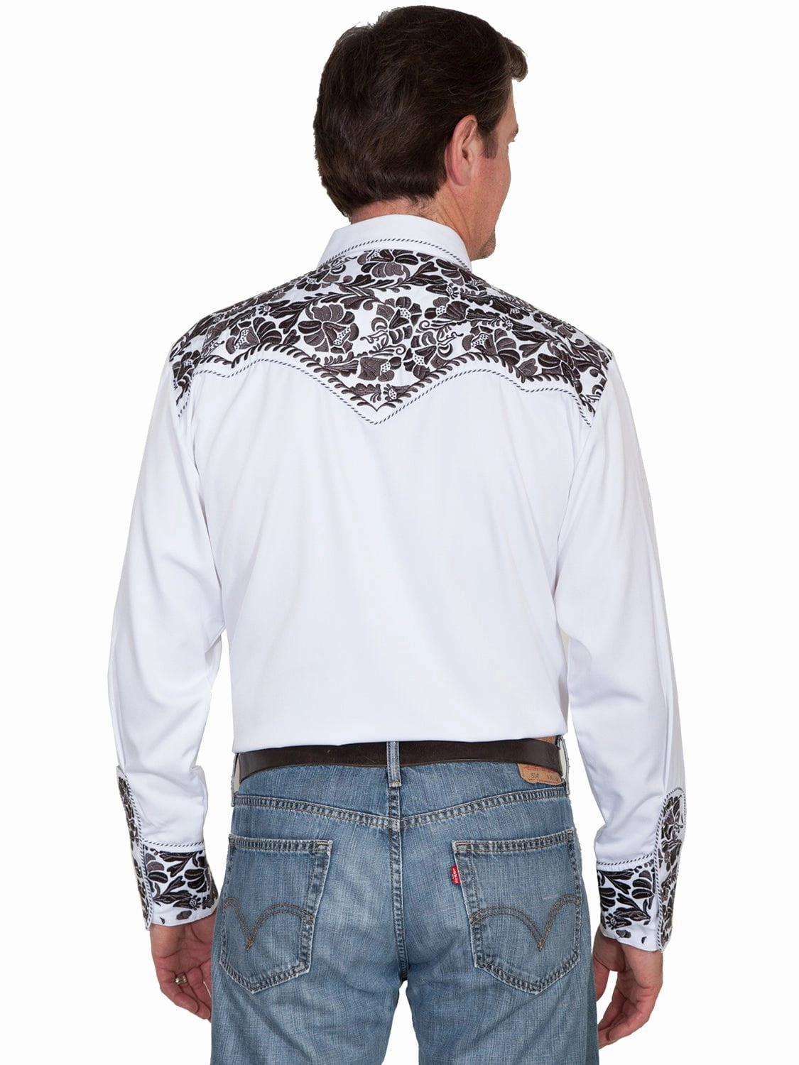 Gradient effect Layering Piece Scully Mens Pewter Poly/Rayon Tooled Floral L/S Shirt