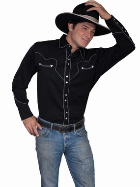Scully Mens Shirt Western Black Poly Blend Candy Cane Piping L/S XL Lightweight Feel Scully Mens Shirt Western Black Poly Blend Candy Cane Piping L/S XL All Purpose Weave Design