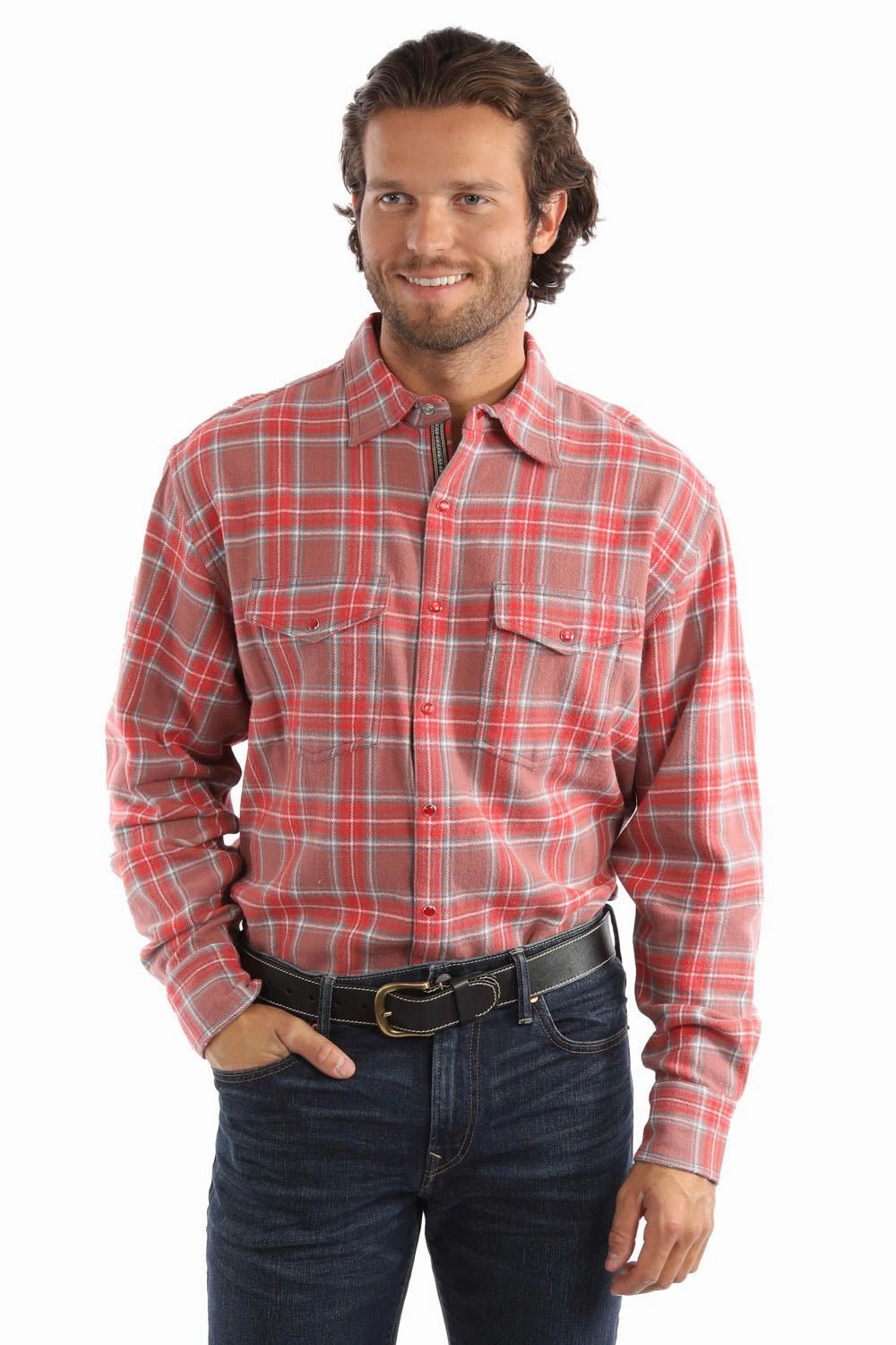 Checkered Style Lightweight Weave Scully Mens Signature Acid Dip Wash Red 100% Cotton L/S Shirt