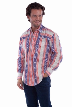 Scully Mens Southwest Print Yokes Multi-Color 100% Cotton L/S Shirt Chic Style Scully Mens Southwest Print Yokes Multi-Color 100% Cotton L/S Shirt Seamless Side Panels Active Lifestyle