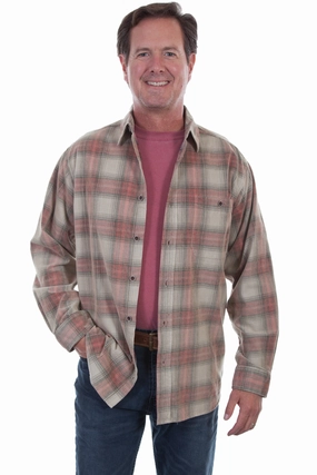 Scully Mens Stone/Red 100% Cotton Cord Plaid L/S Shirt Urban Flair Scully Mens Stone/Red 100% Cotton Cord Plaid L/S Shirt Go-To Look Casual Design