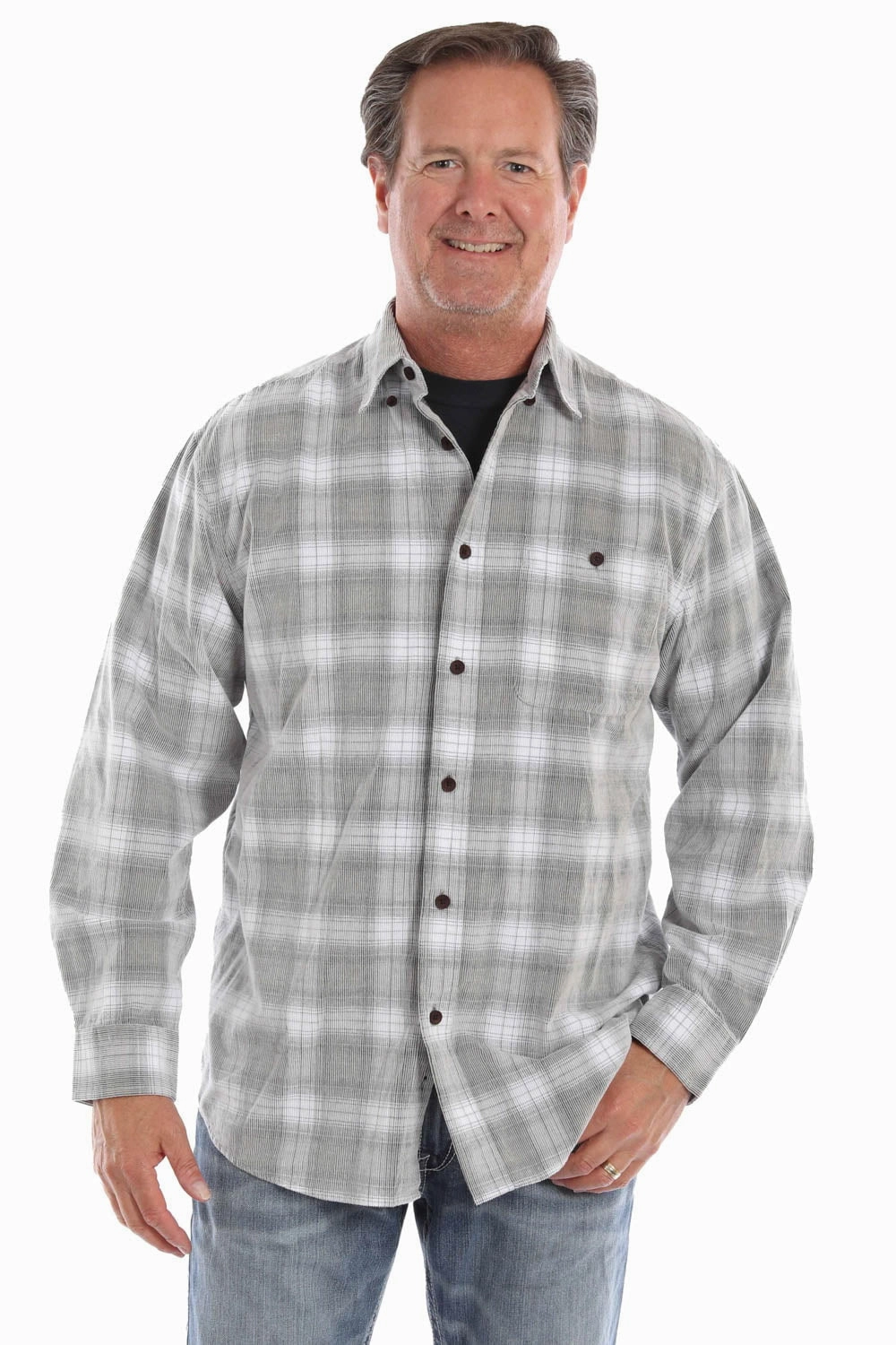 Vintage Wash Scully Mens Yarn Dyed Cord Black/White 100% Cotton L/S Shirt