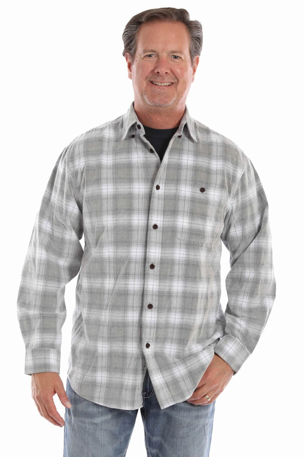 Scully Mens Yarn Dyed Cord Black/White 100% Cotton L/S Shirt Trendy Fit