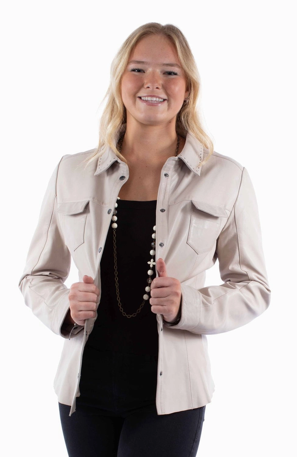 Scully Womens Contemporary Snap Vanilla Lamb Leather Leather Jacket Couple Look Eco Friendly Affordable Beach Day