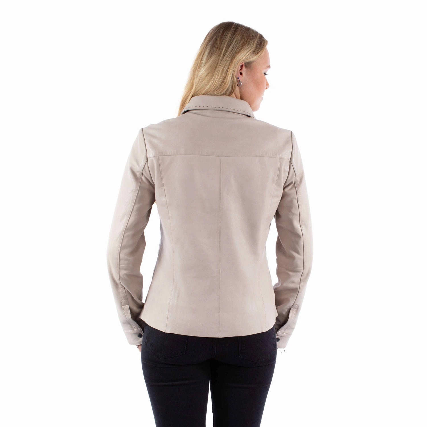 Scully Womens Contemporary Snap Vanilla Lamb Leather Leather Jacket Core Item Effortless casual