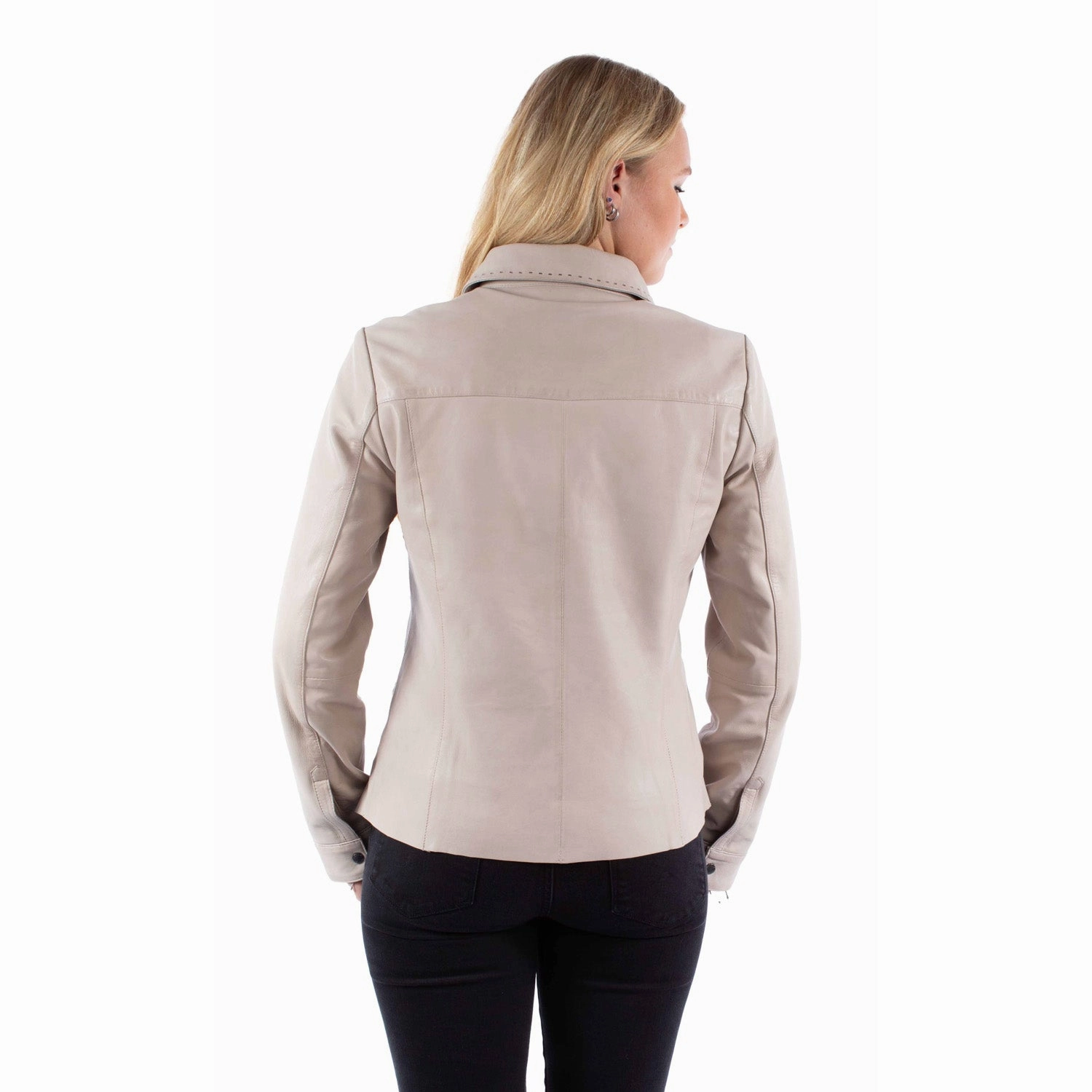 Scully Womens Contemporary Snap Vanilla Lamb Leather Leather Jacket Pre Shrunk Material