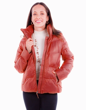 Scully Womens Puffy Zip Front Red Leather Leather Jacket Sculpted Fit Perfect Waist Scully Womens Puffy Zip Front Red Leather Leather Jacket