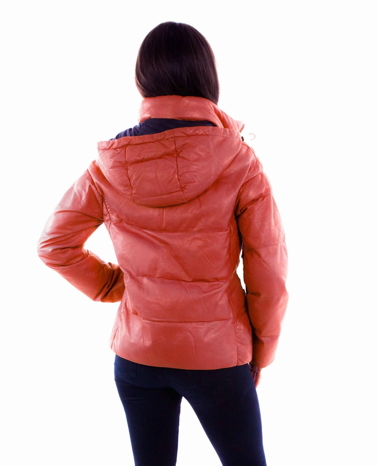 Scully Womens Puffy Zip Front Red Leather Leather Jacket Eco Friendly Night Out Stretch Holiday Vibes Streetwear Fan