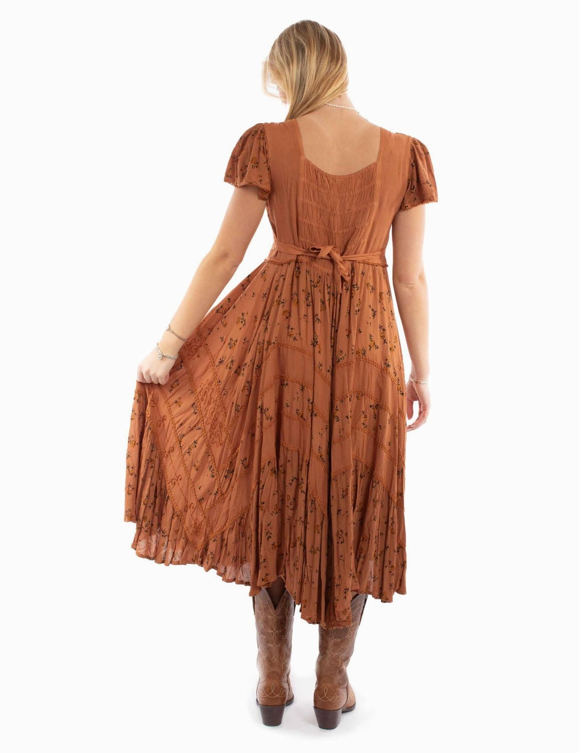Scully Womens Soutache Rose Print Rust 100% Rayon Cap Sleeve Dress Bold Look Parent Style
