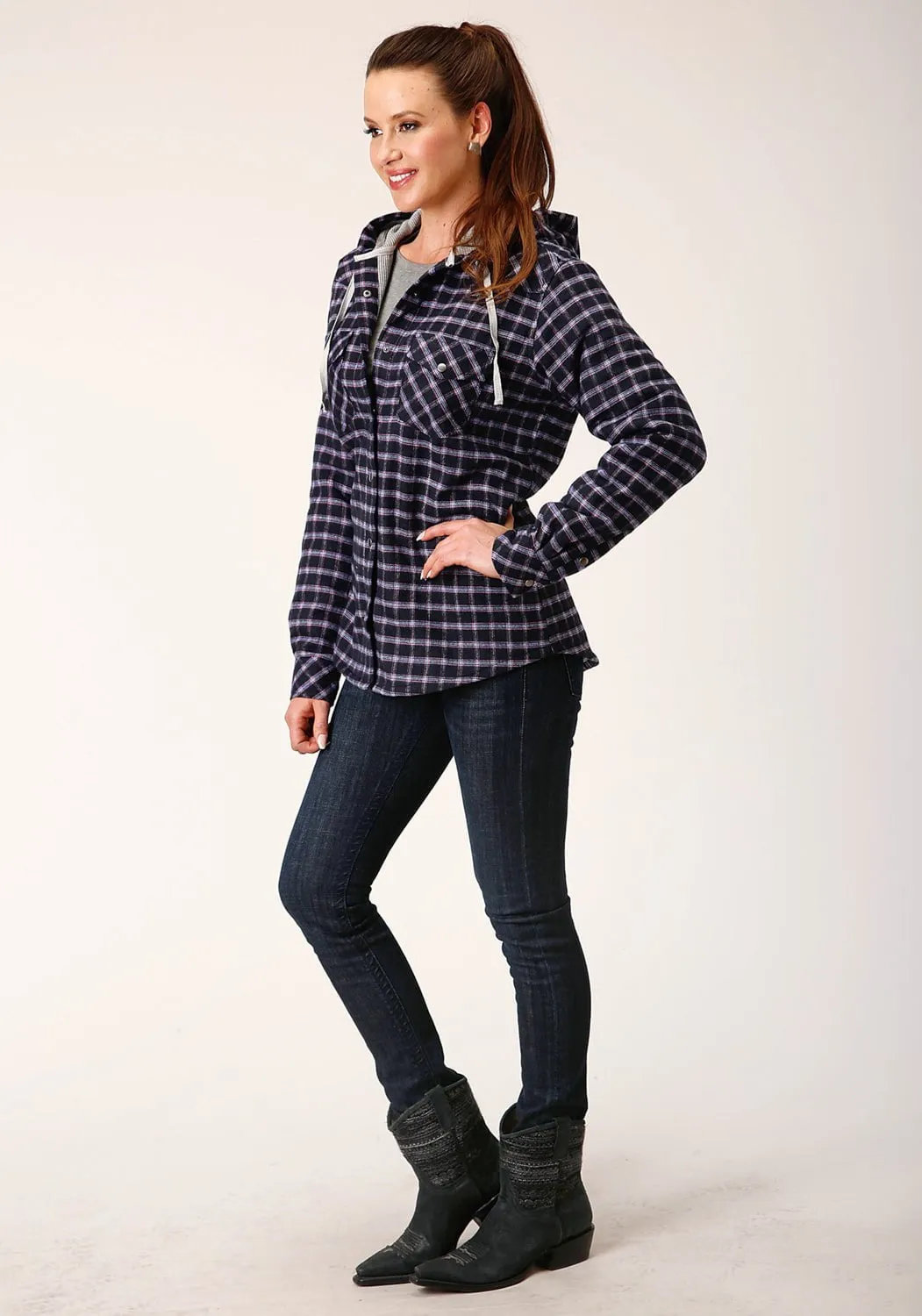 Any Occasion Roper Womens Thermal Lined Flannel Blue 100% Cotton Jacket