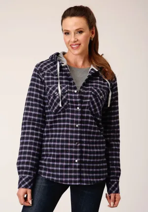 Sculpted Back Yoke Roper Womens Thermal Lined Flannel Blue 100% Cotton Jacket Iconic Outfit Customizable Hem Options Roper Womens Thermal Lined Flannel Blue 100% Cotton Jacket