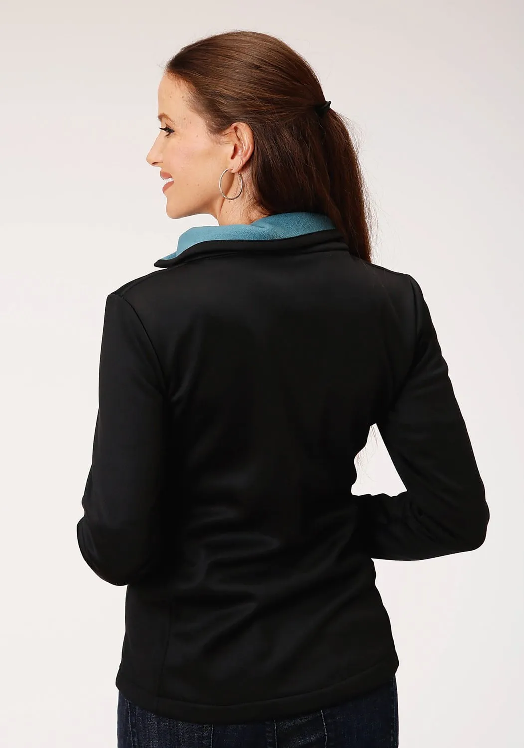 Advanced Stretch Recovery Roper Womens Black Polyester Teal Fleece Jacket