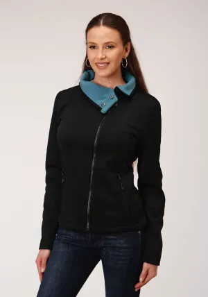 Sculpted Fit Roper Womens Black Polyester Teal Fleece Jacket Roper Womens Black Polyester Teal Fleece Jacket Sustainable Evening Stroll Casual