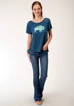 Seamless construction Roper Womens Navy Blue Poly/Rayon Buffalo Yoke S/S T-Shirt Roper Womens Navy Blue Poly/Rayon Buffalo Yoke S/S T-Shirt Seasonal Collection