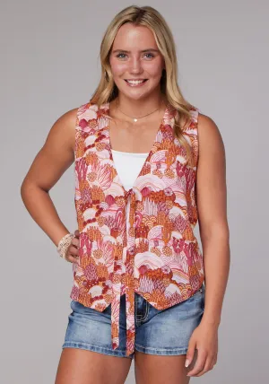 Seamless Edge Roper Womens 2078 Groovy Cacti Pink 100% Rayon Vest Traveler Gear Stretch Creative Look Roper Womens 2078 Groovy Cacti Pink 100% Rayon Vest
