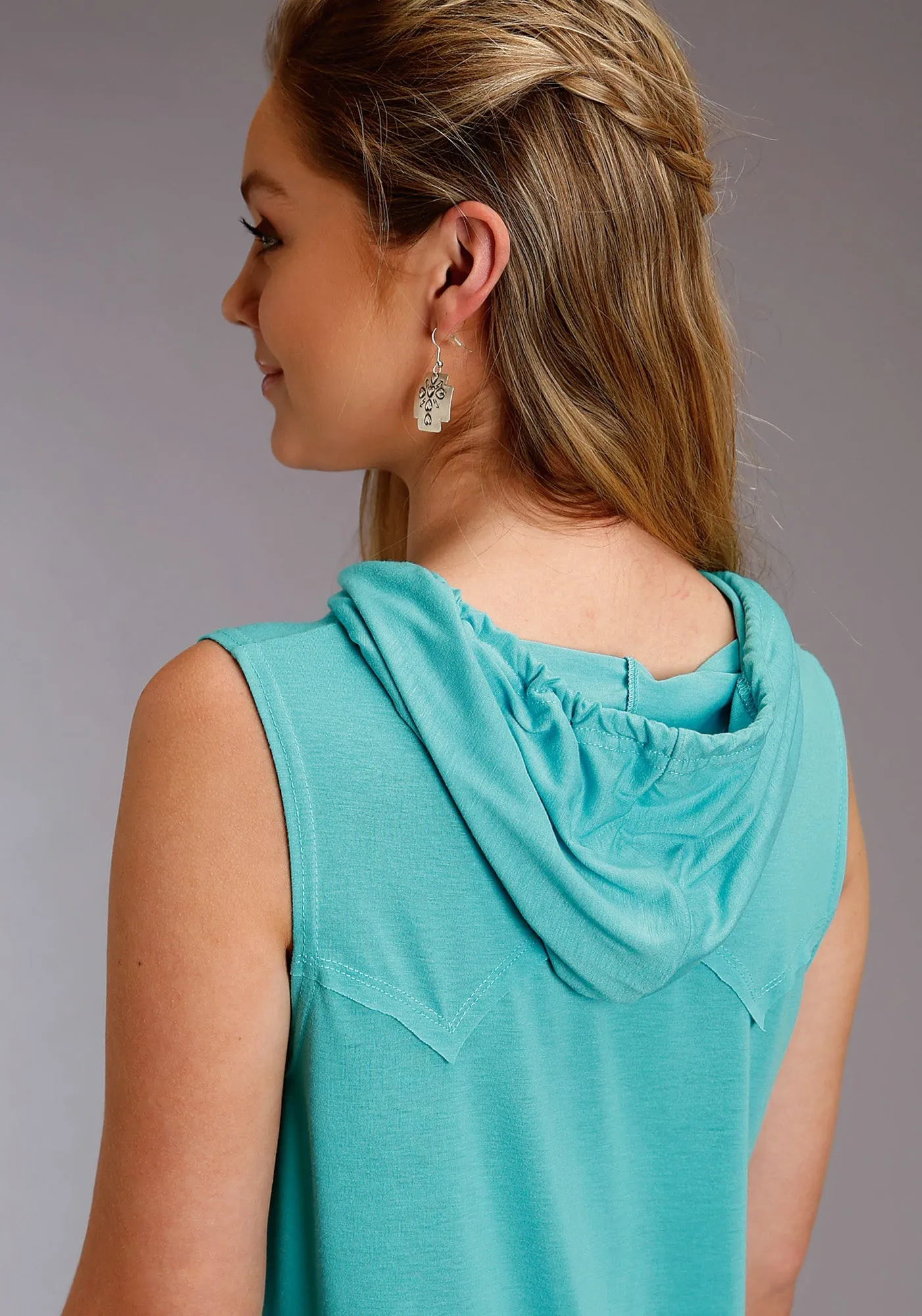 Sleek Design Acid Wash Effect Roper Womens Turquoise Poly/Rayon Hooded Tee S/L Dress