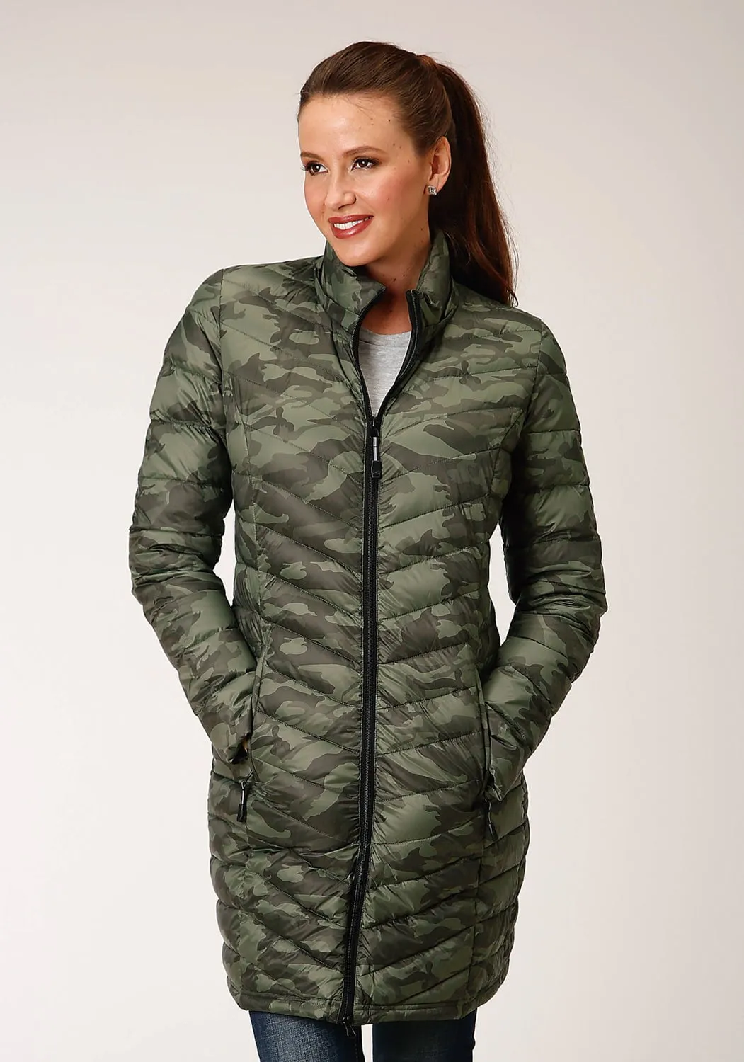 Selvedge Denim Neutral Choice Roper Womens Camo Nylon Down Filled Fur Coat
