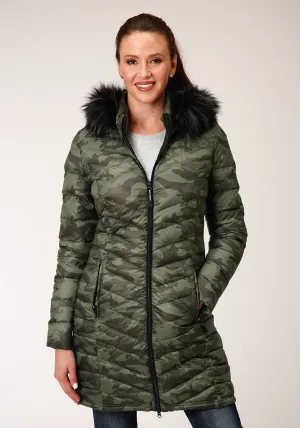 Seamless Look Roper Womens Camo Nylon Down Filled Fur Coat Water Efficient Wash Process Roper Womens Camo Nylon Down Filled Fur Coat