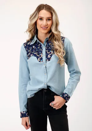Seamless Shoulders Roper Womens Retro Denim Light Blue 100% Cotton L/S Shirt Roper Womens Retro Denim Light Blue 100% Cotton L/S Shirt Sophisticated Elegance