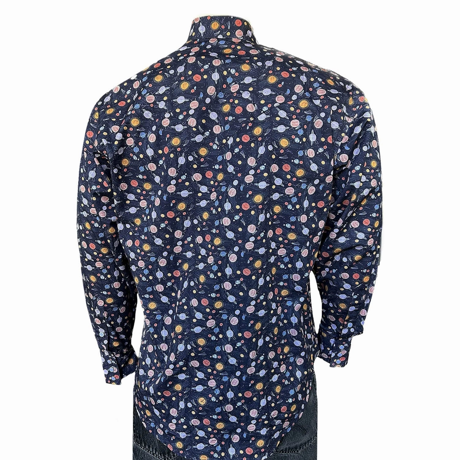 garden party Rockmount Mens Solar System Print Navy 100% Cotton L/S Shirt