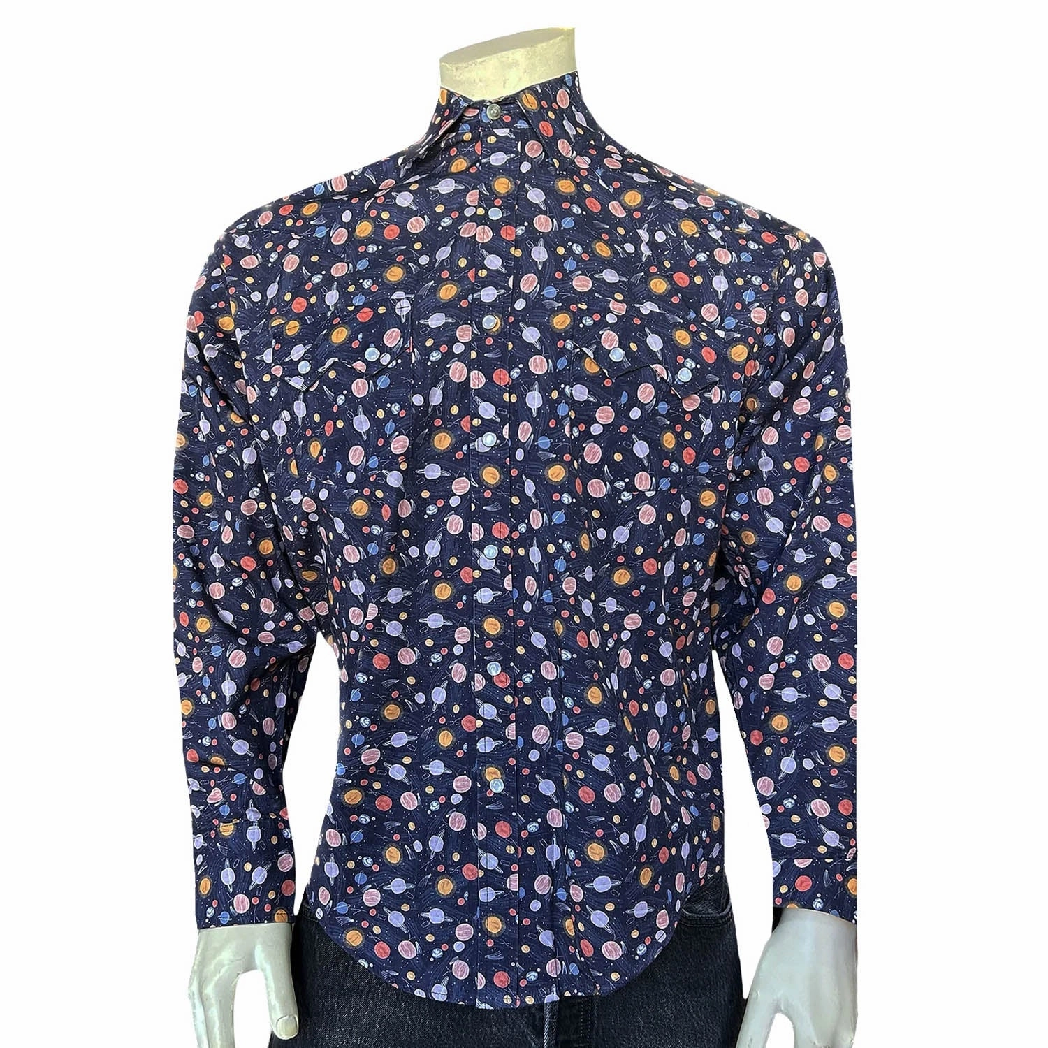 Rockmount Mens Solar System Print Navy 100% Cotton L/S Shirt Twill Weave
