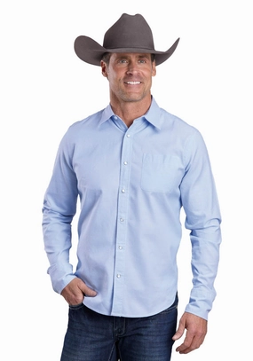Seamless Stitching Stetson Mens Pinpoint Oxford Blue 100% Cotton L/S Shirt Performance Fabric Artistic Design Stetson Mens Pinpoint Oxford Blue 100% Cotton L/S Shirt
