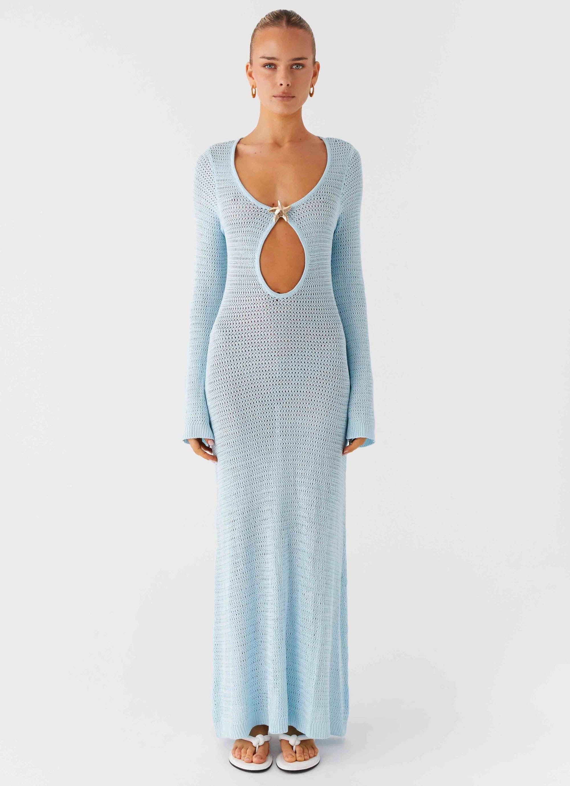 Event Mood Seascape Chochet Maxi Dress - Blue