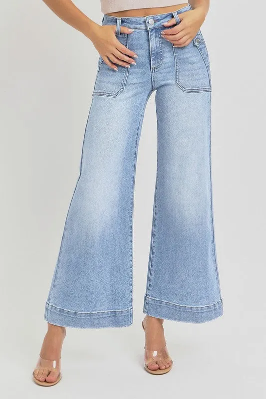 Daily Basic JODIE HIGH RISE ANKLE WIDE LEG PATCH FRONT POCKET JEANS
