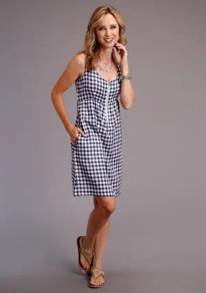 Season Proof Stetson Womens Navy/White Cotton Blend Gingham Tank S/L Dress Stetson Womens Navy/White Cotton Blend Gingham Tank S/L Dress Artist Vibe Sustainable Work Meeting Weekend Style Streetwear Fan