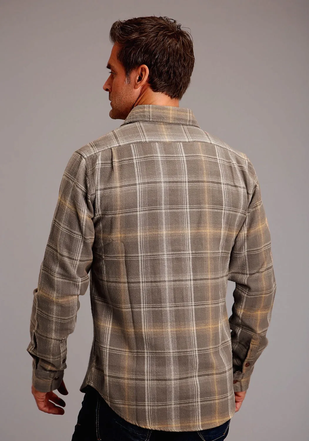 Smart Casual Wear Sustainable Weave Stetson Mens Flannel Plaid Brown 100% Cotton L/S Shirt