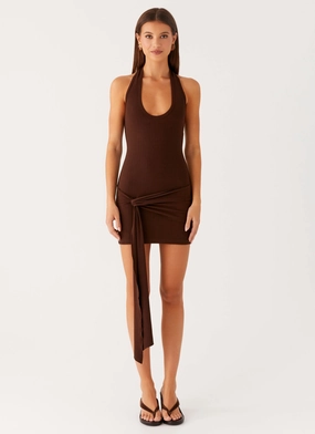 Seasonal Layering Vedetta Mini Dress - Chocolate Smooth Wear Lounge Mode Vedetta Mini Dress - Chocolate