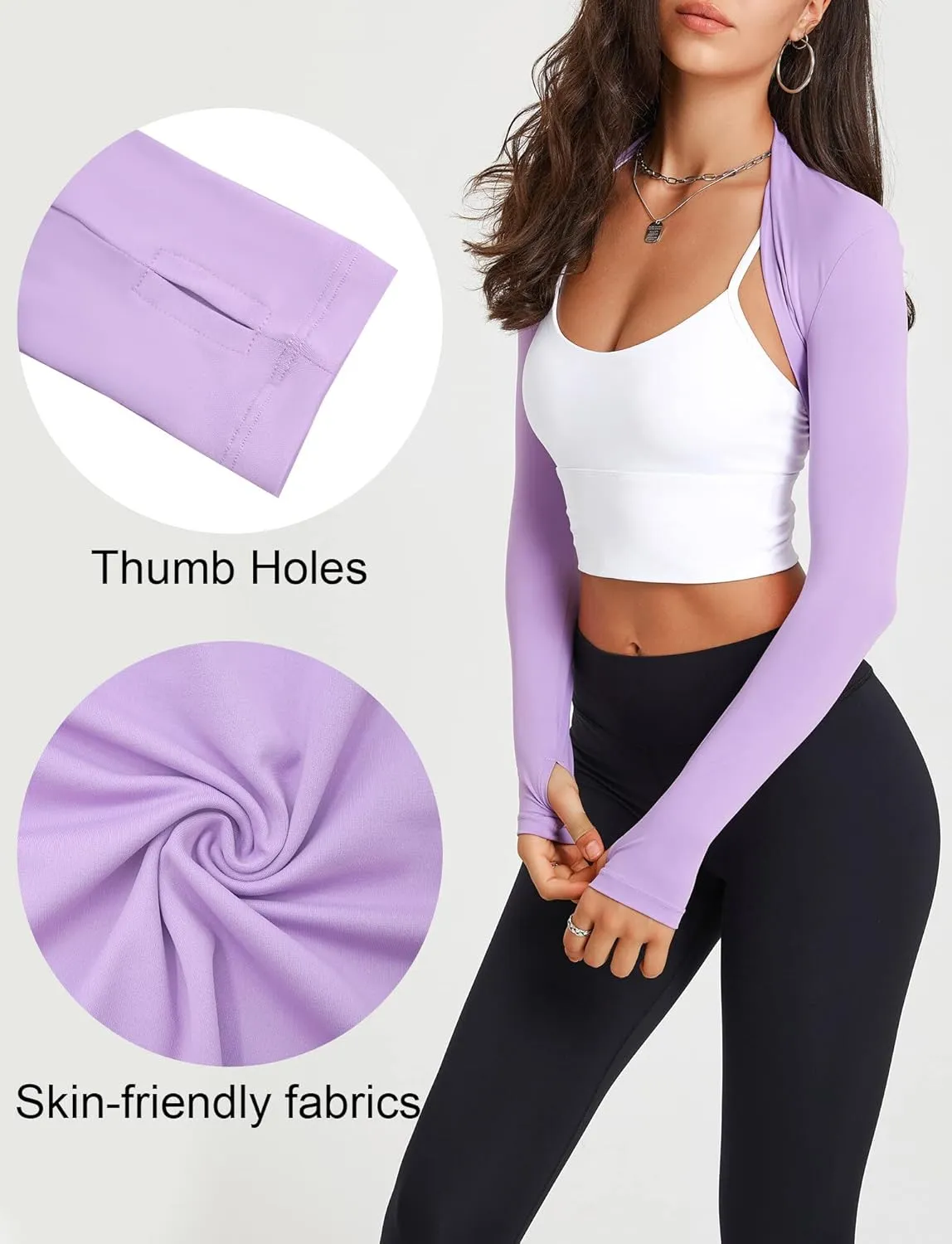 SEAUR Women Athletic Long Sleeve Shrugs Sun Protection Open Front Yoga Sports Workout Bolero Shrug Arm Sleeves Shawl Cardigan