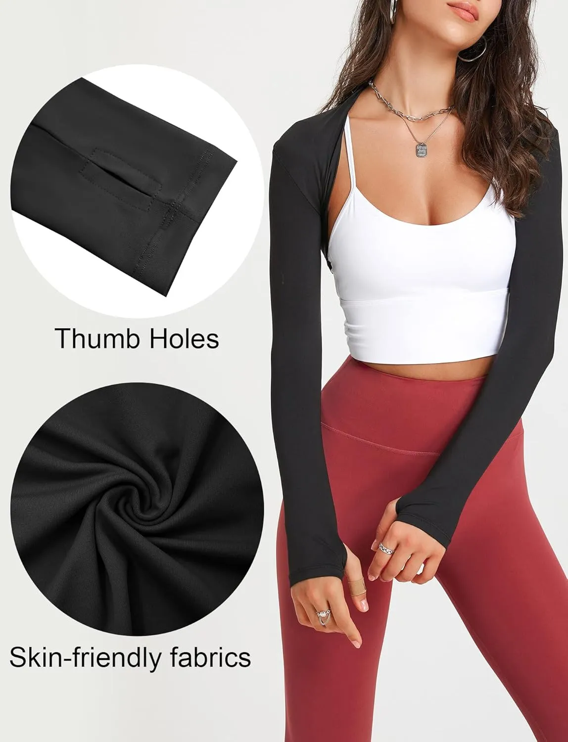 SEAUR Women Athletic Long Sleeve Shrugs Sun Protection Open Front Yoga Sports Workout Bolero Shrug Arm Sleeves Shawl Cardigan