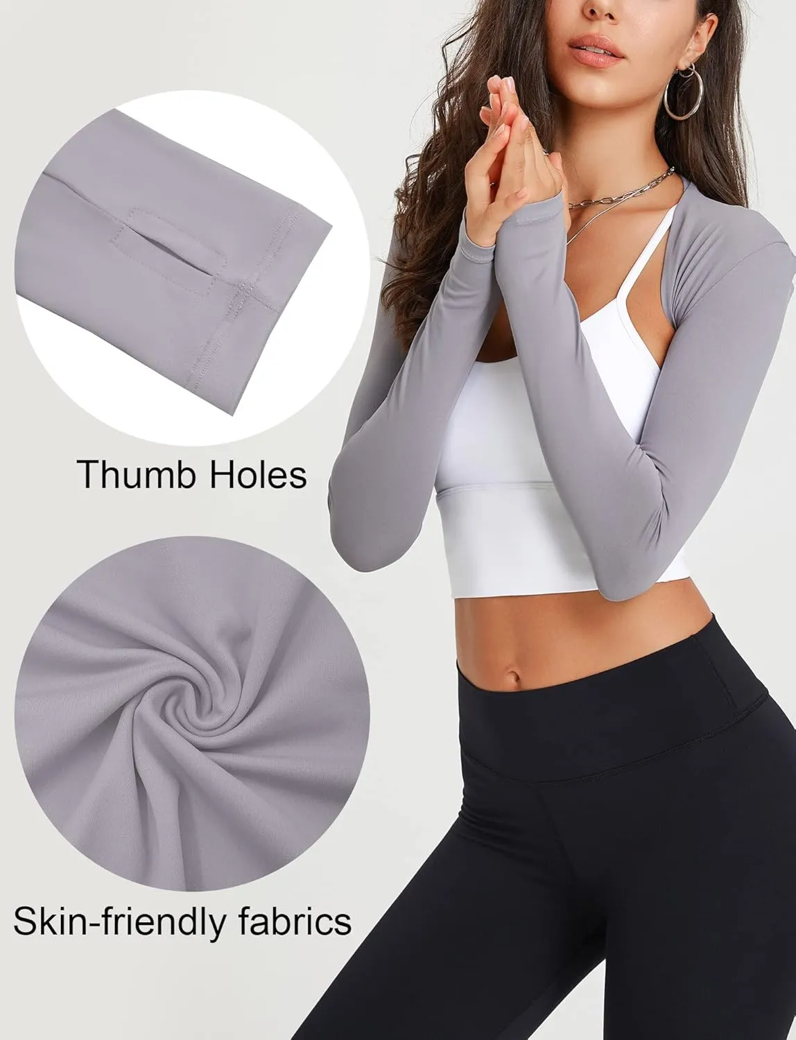 SEAUR Women Athletic Long Sleeve Shrugs Sun Protection Open Front Yoga Sports Workout Bolero Shrug Arm Sleeves Shawl Cardigan