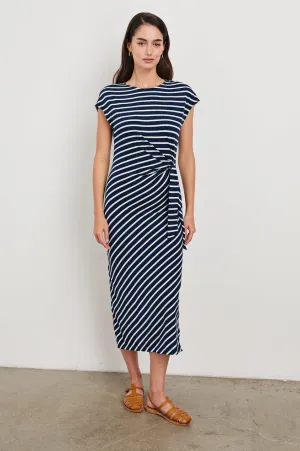 Selah Dress in Navy Ivory Stripe Day-to-Night Style Modern Texture Versatile Style Selah Dress in Navy Ivory Stripe