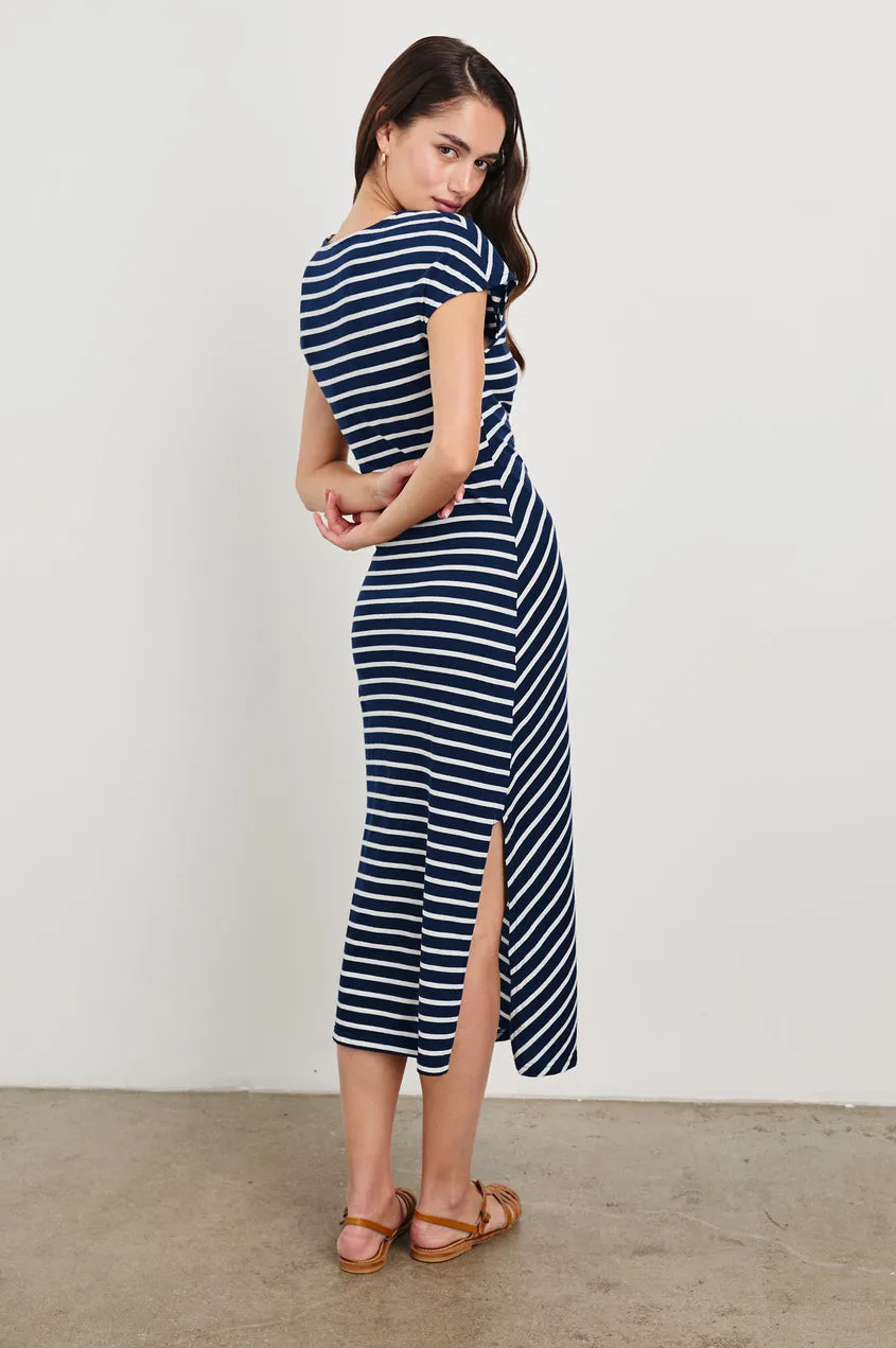 Lightweight Material Selah Dress in Navy Ivory Stripe